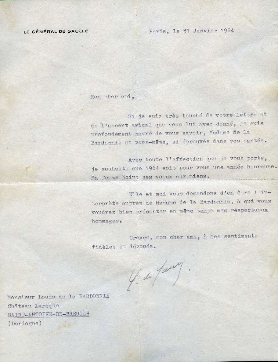 Lettre De Gaulle 31 janvier 1964